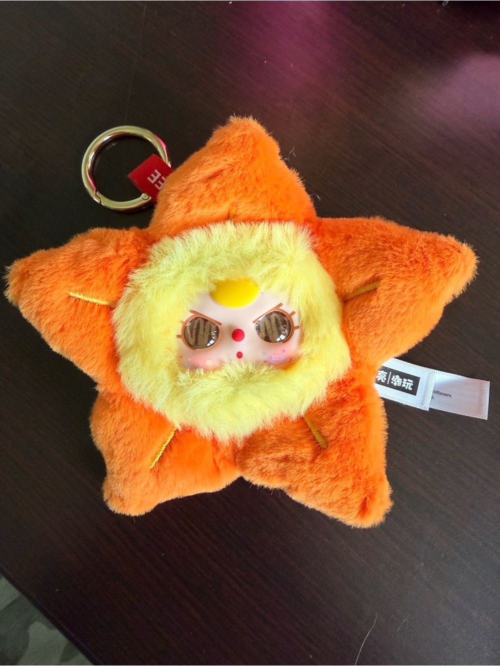 Orange Star Plush Keychain with Cute Face